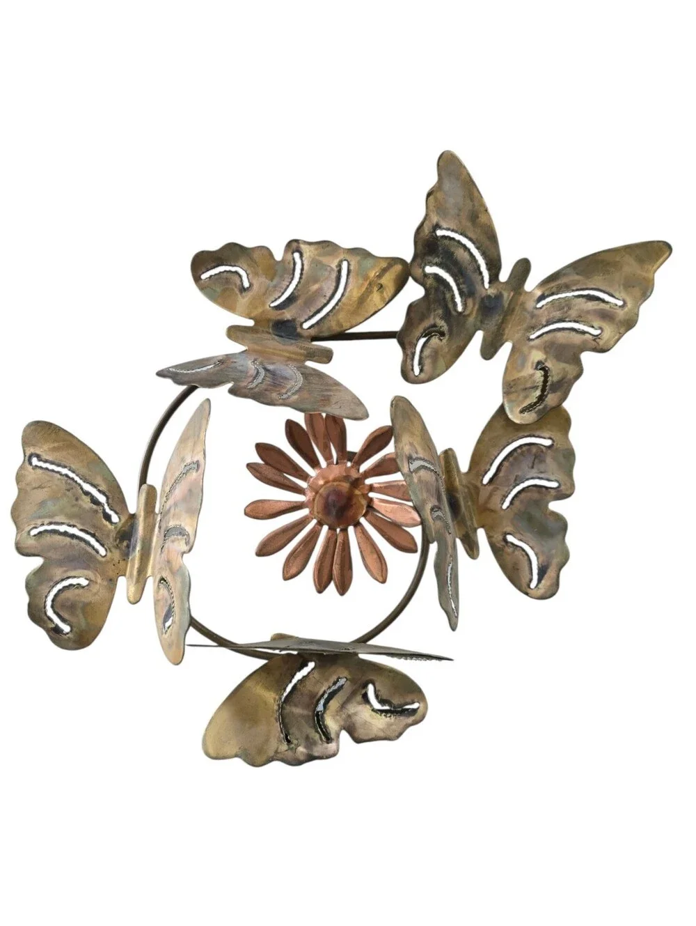 Vintage Brass and Copper Butterfly Flower Wall Sculpture MCM Decor 18” - Picture 2 of 8